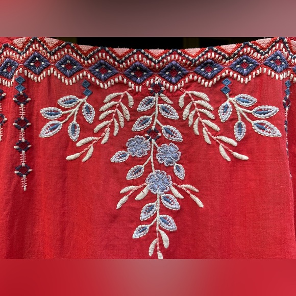 Johnny Was Workshop Red Embroidered Short Sleeve Top-Size XS - Picture 8 of 8